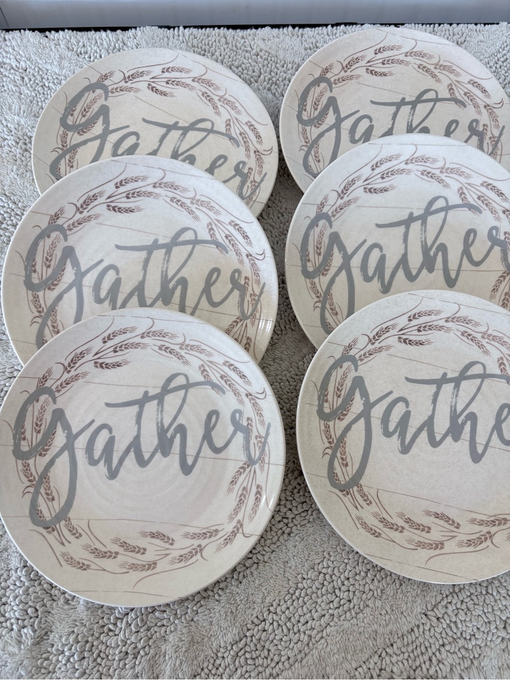 PIER 1 Thanksgiving Holiday “Gather (Wheat)” Lot of 6 Salad Dessert Plates 8.5”
